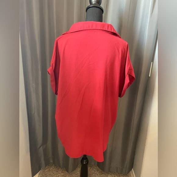 235. SHEIN Curve Button Down Blouse, Red, Size 2XL, EUC - Picture 2 of 4